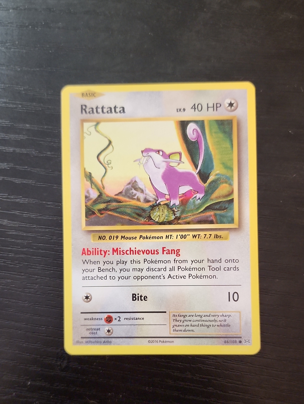 Rattata Trading Card - Yellow Border, Purple Artwork